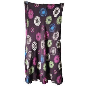 ILYSE HART LTD Brown Multicolor Floral 70s Print VTG Midi Skirt SZ 12